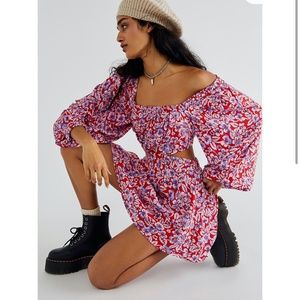 Free People Jael Balloon Sleeve Cutout Mini Dress